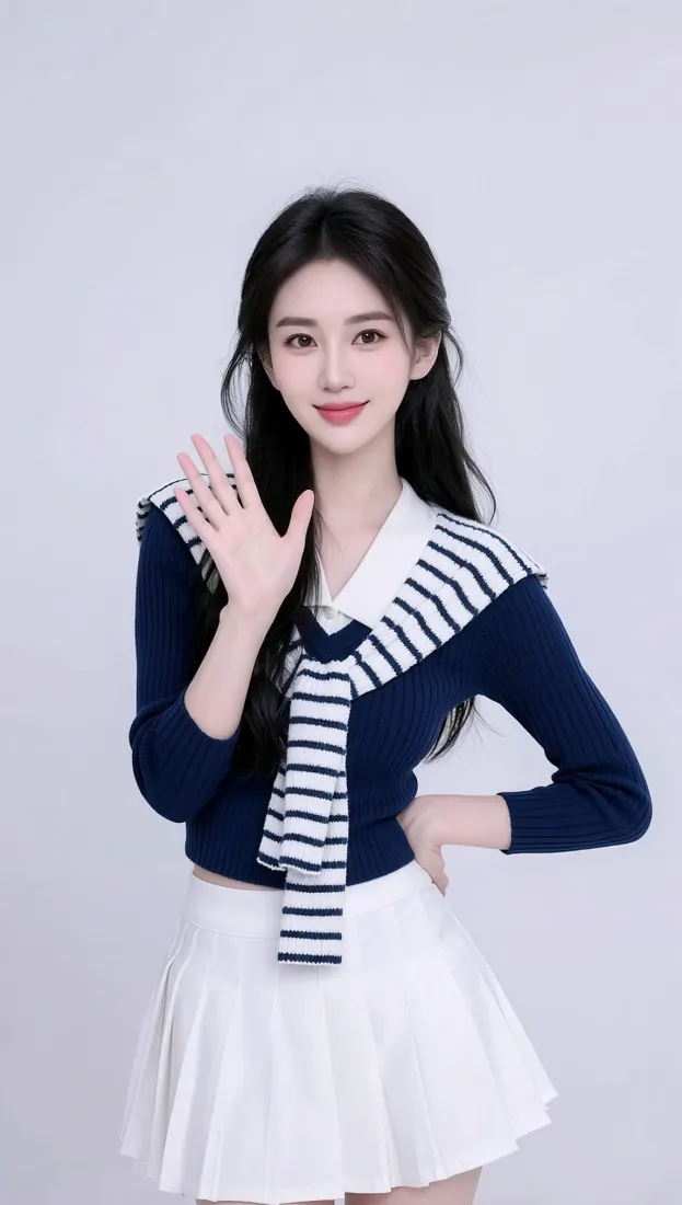 清纯美女手机壁纸｜纯色背景图片 - 学院风穿搭「哲风壁纸」