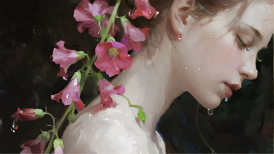 2k油画美女壁纸|深色背景图片 - 粉色牵牛花「哲风壁纸」 2k油画美女壁纸|深色背景图片 - 粉色牵牛花「哲风壁纸」