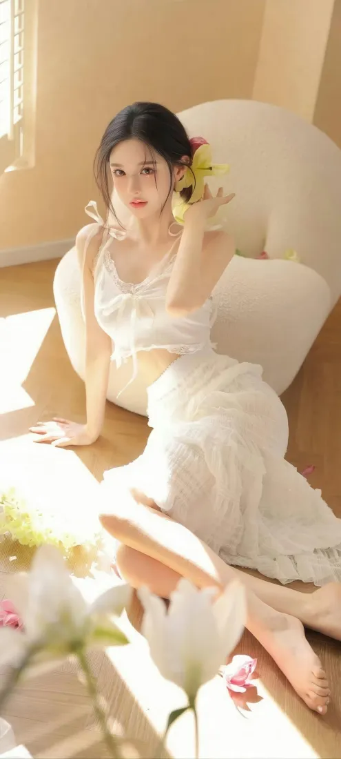 纯欲黑发美女手机壁纸｜暖调室内背景图片 - 温柔氛围感「哲风壁纸」