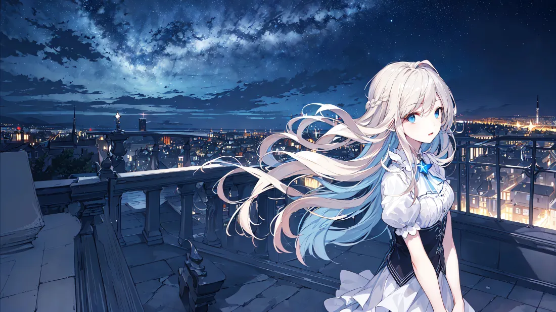 4k动漫少女壁纸｜城市夜景背景图片 - 天台星空「哲风壁纸」