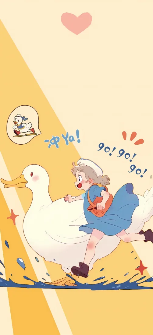 女孩与鸭子手机壁纸|童趣画风背景图片 - 元气冲鸭「哲风壁纸」 女孩与鸭子手机壁纸|童趣画风背景图片 - 元气冲鸭「哲风壁纸」