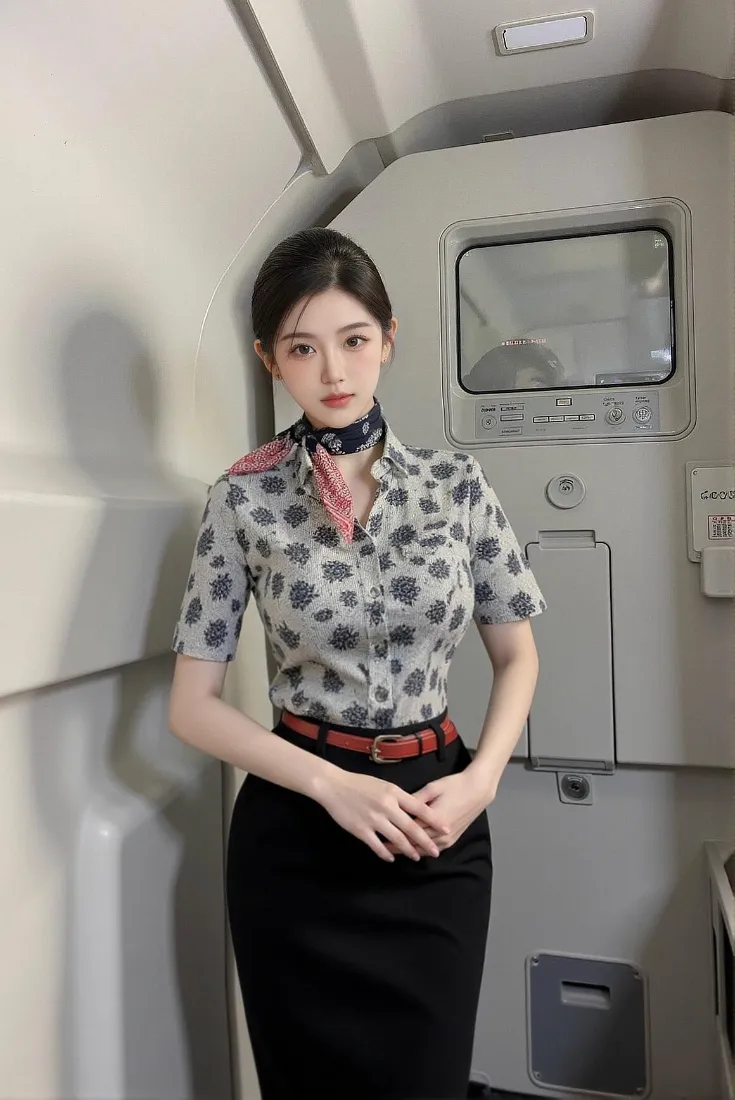 空姐制服手机壁纸｜飞机机舱背景图片 - 气质清纯美女「哲风壁纸」