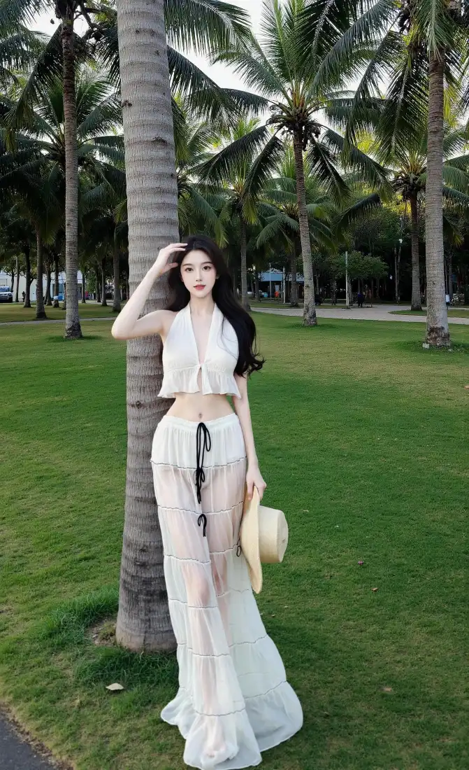 白衣气质美女手机壁纸|户外度假背景图片 - 椰林草坪「哲风壁纸」 白衣气质美女手机壁纸|户外度假背景图片 - 椰林草坪「哲风壁纸」