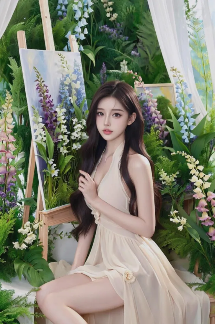 仙气美女手机壁纸｜绿植花园背景图片 - 温柔女神「哲风壁纸」