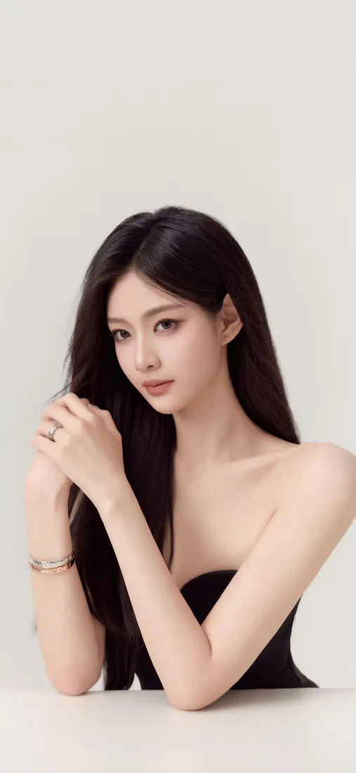 冷艳长发美女手机壁纸｜简约纯色背景图片 - 手机「哲风壁纸」
