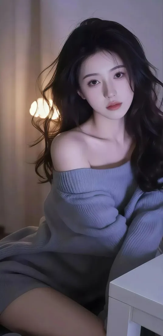 纯欲黑发氛围感美女手机壁纸|室内背景图片 - 蓝色露肩穿搭「哲风壁纸」 纯欲黑发氛围感美女手机壁纸|室内背景图片 - 蓝色露肩穿搭「哲风壁纸」