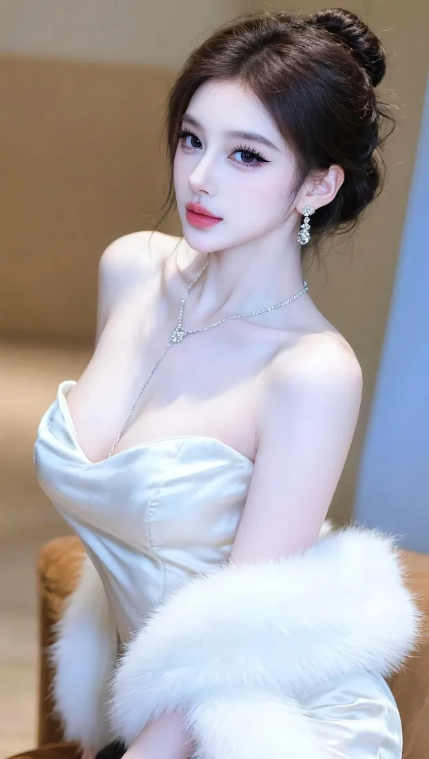 优雅御姐手机壁纸｜室内背景图片 - 白色礼服「哲风壁纸」