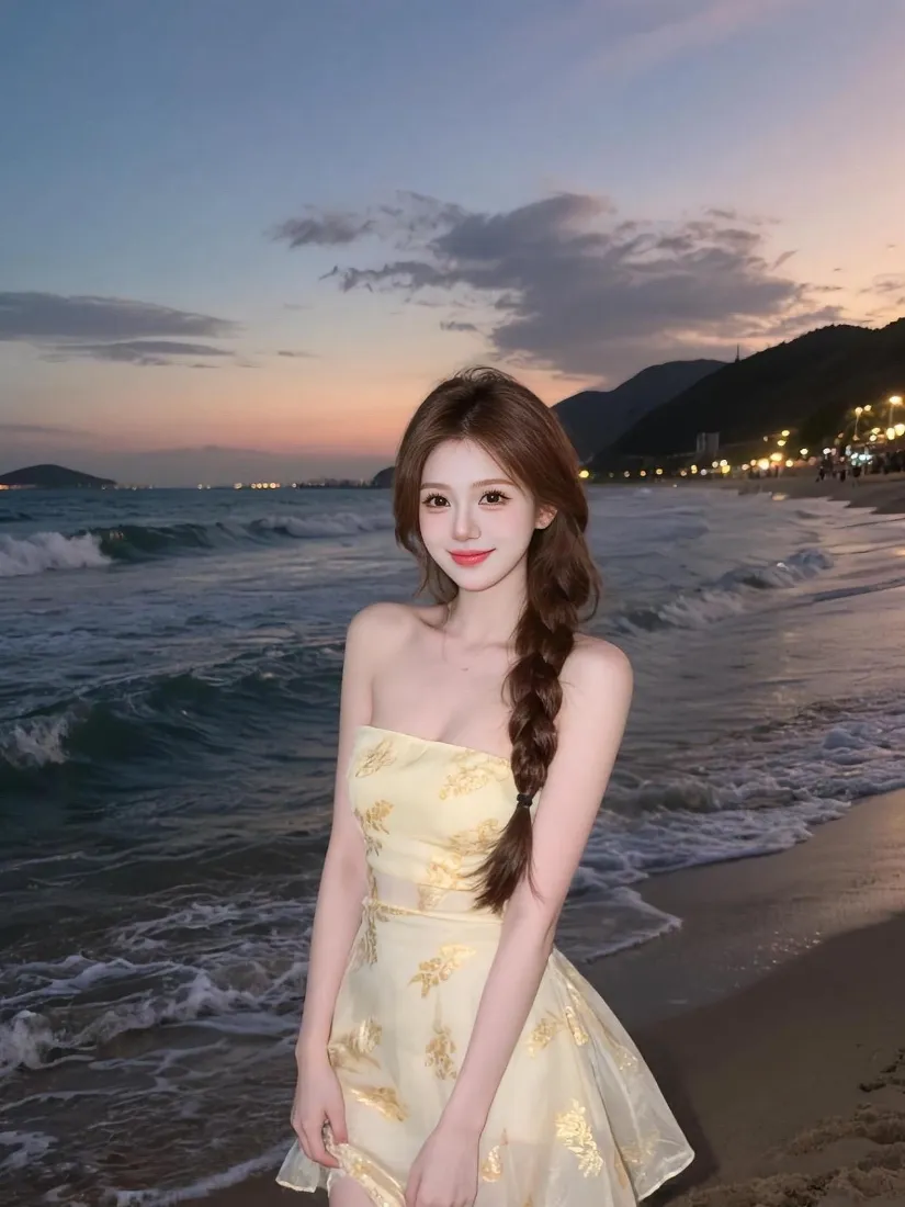 长发美女手机壁纸｜海边背景图片 - 黄昏氛围感「哲风壁纸」