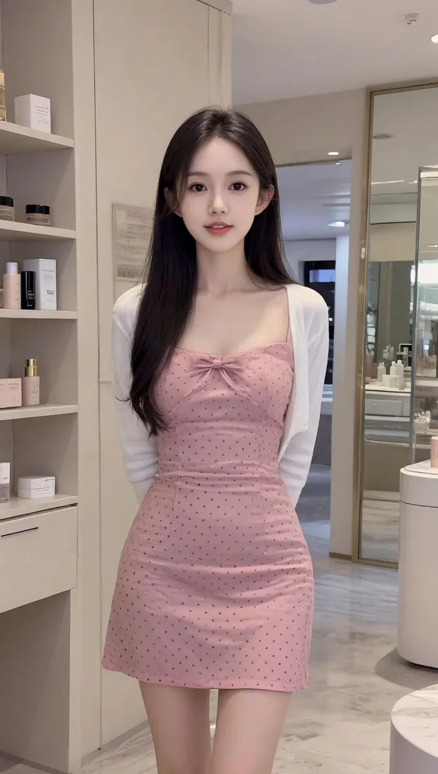纯欲美女手机壁纸｜室内背景图片 - 粉色包臀裙「哲风壁纸」