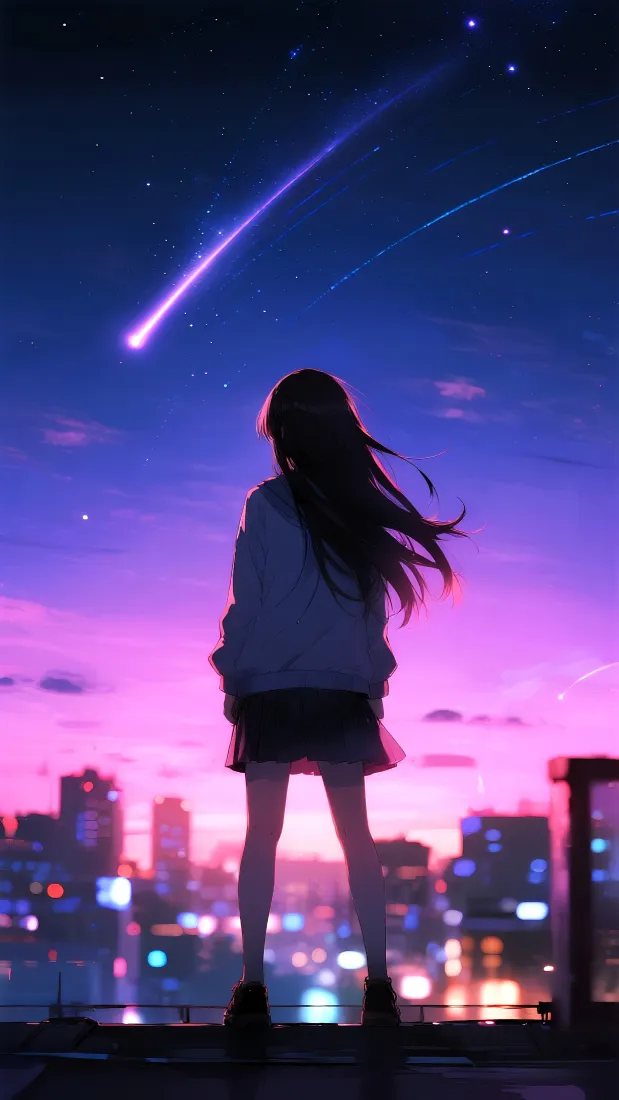赛博朋克手机壁纸｜霓虹城市背景图片 - 少女背影「哲风壁纸」