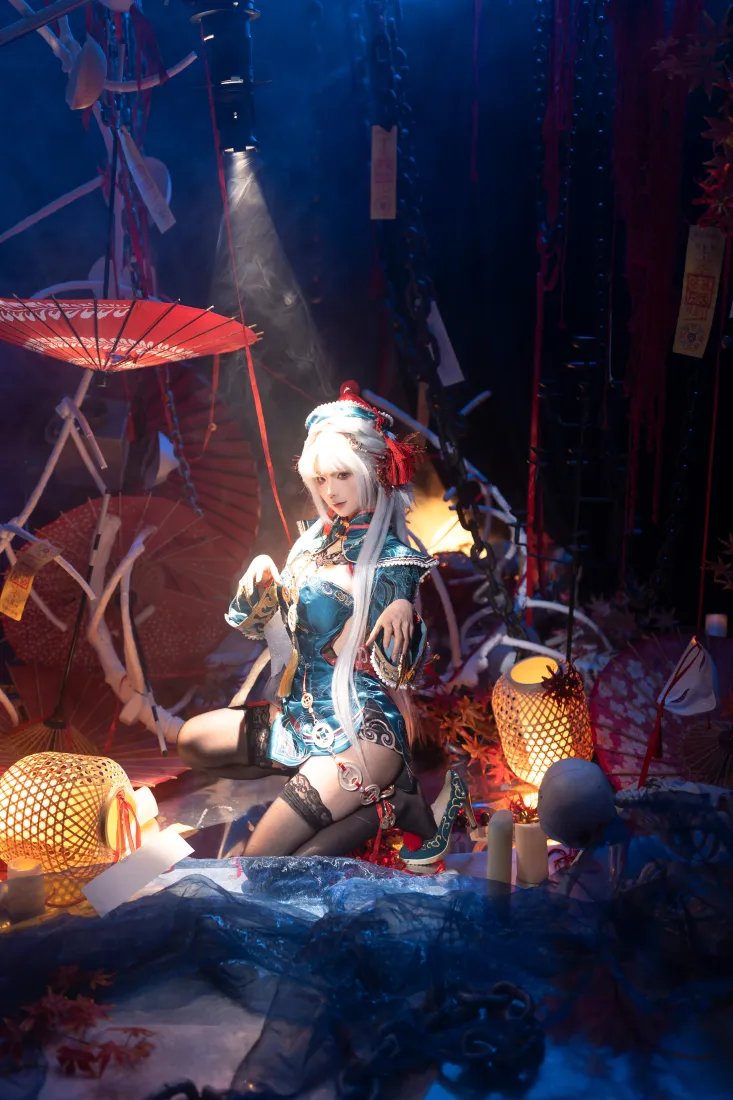原神甘雨cos手机壁纸｜国风背景图片 - 蓝色角色扮演「哲风壁纸」