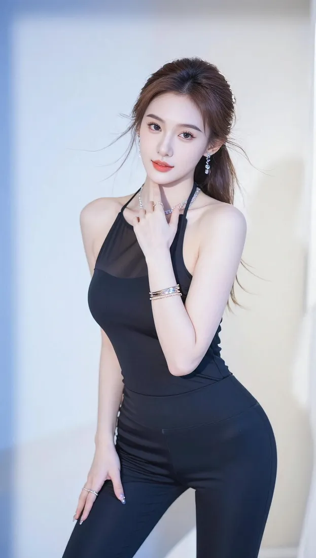 气质美女手机壁纸｜简约背景图片 - 黑衣御姐「哲风壁纸」