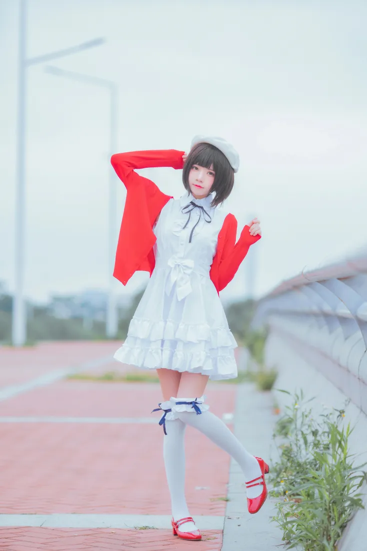 桜桃喵加藤惠手机壁纸｜户外背景图片 - 白丝cosplay「哲风壁纸」
