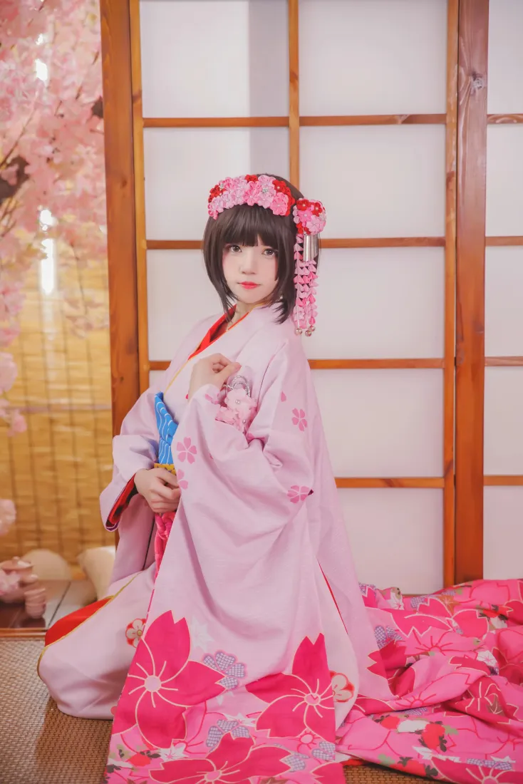 桜桃喵手机壁纸｜加藤惠背景图片 - 和服cosplay「哲风壁纸」