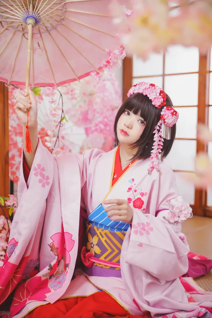 桜桃喵手机壁纸｜加藤惠背景图片 - 和服cosplay「哲风壁纸」