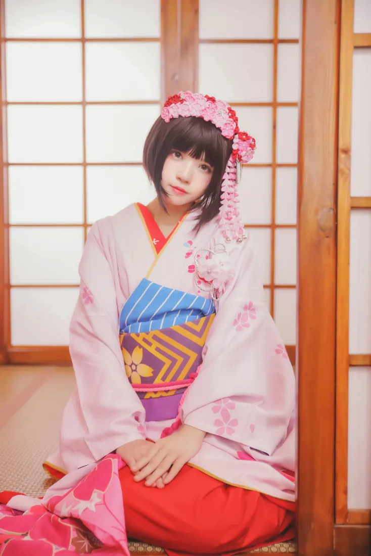 桜桃喵手机壁纸｜和服背景图片 - 加藤惠cosplay「哲风壁纸」
