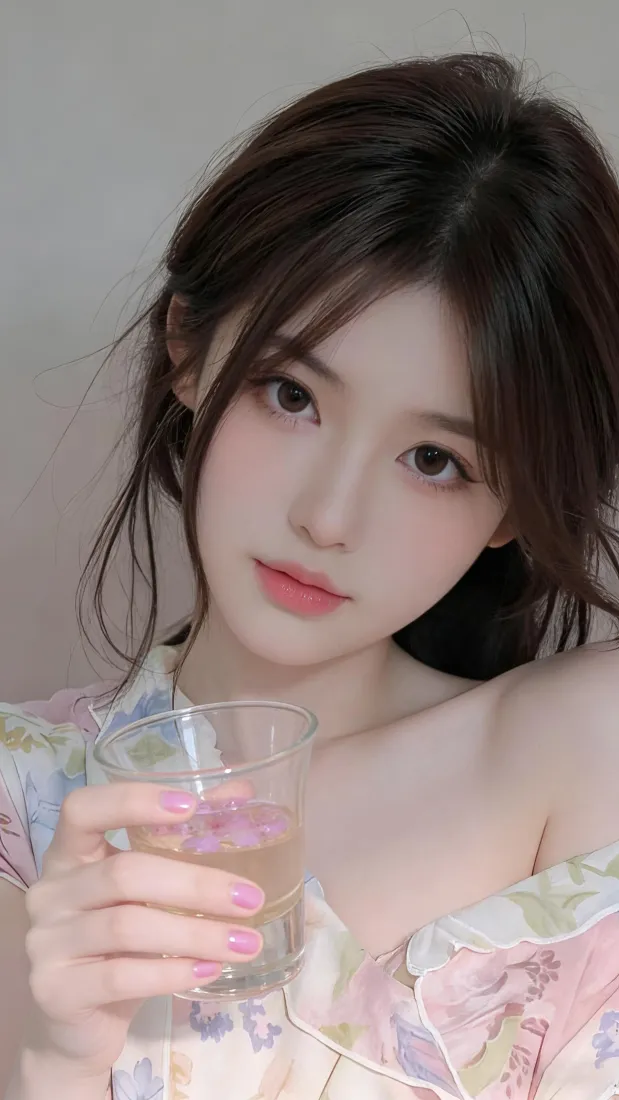 温柔美女手机壁纸｜纯欲背景图片 - 手持水杯「哲风壁纸」