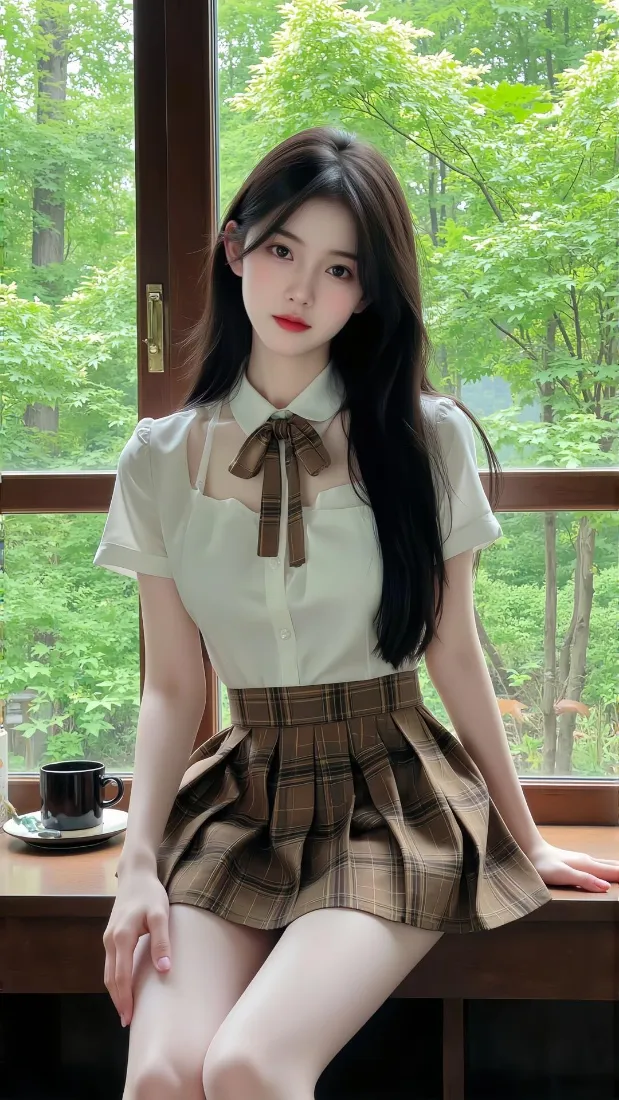 清纯美女手机壁纸｜森系窗边背景图片 - JK制服「哲风壁纸」