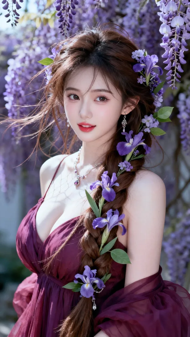 紫藤花美女手机壁纸｜户外清新背景图片 - 浪漫迷人「哲风壁纸」
