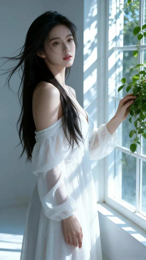 清冷长发美女手机壁纸|清新背景图片 - 窗边绿植「哲风壁纸」 清冷长发美女手机壁纸|清新背景图片 - 窗边绿植「哲风壁纸」