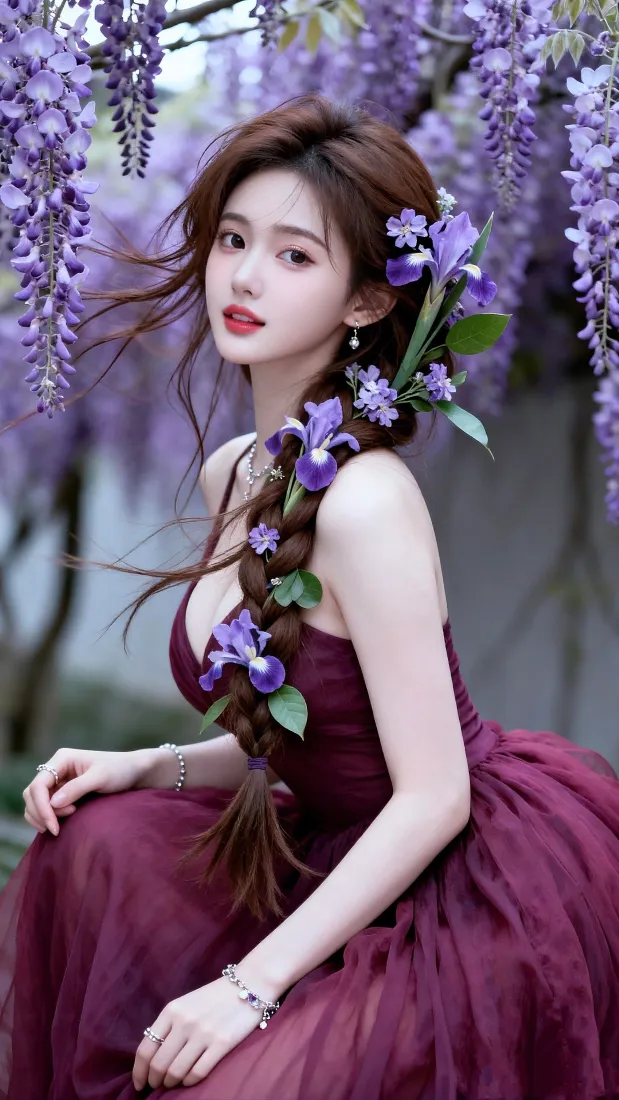 紫藤花少女手机壁纸|森系户外背景图片 - 酒红连衣裙「哲风壁纸」 紫藤花少女手机壁纸|森系户外背景图片 - 酒红连衣裙「哲风壁纸」