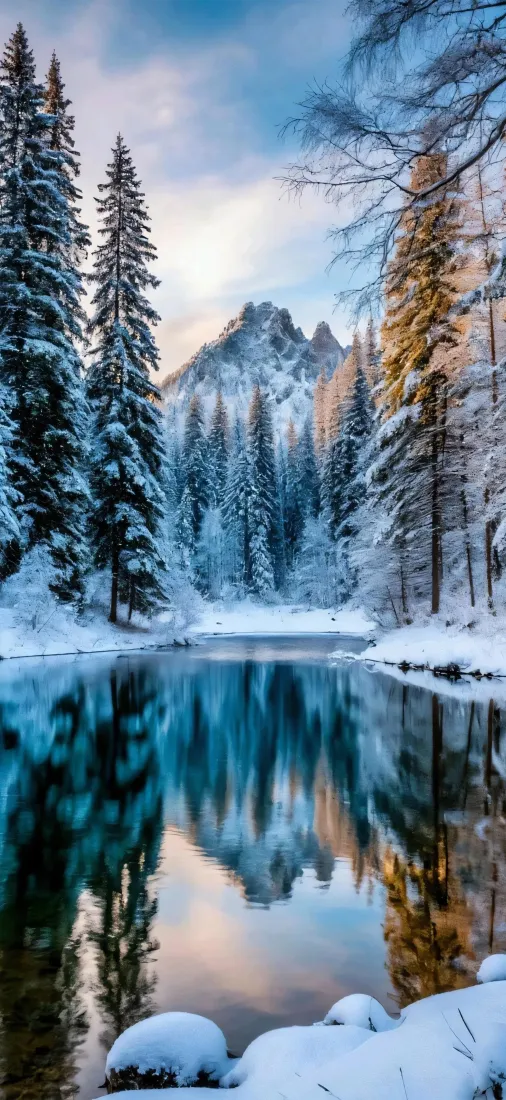 雪景森林手机壁纸｜湖泊背景图片 - 高清手机「哲风壁纸」