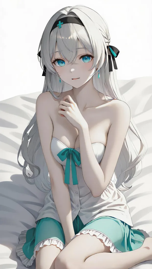 二次元少女手机壁纸｜浅色背景图片 - 白发蓝瞳「哲风壁纸」