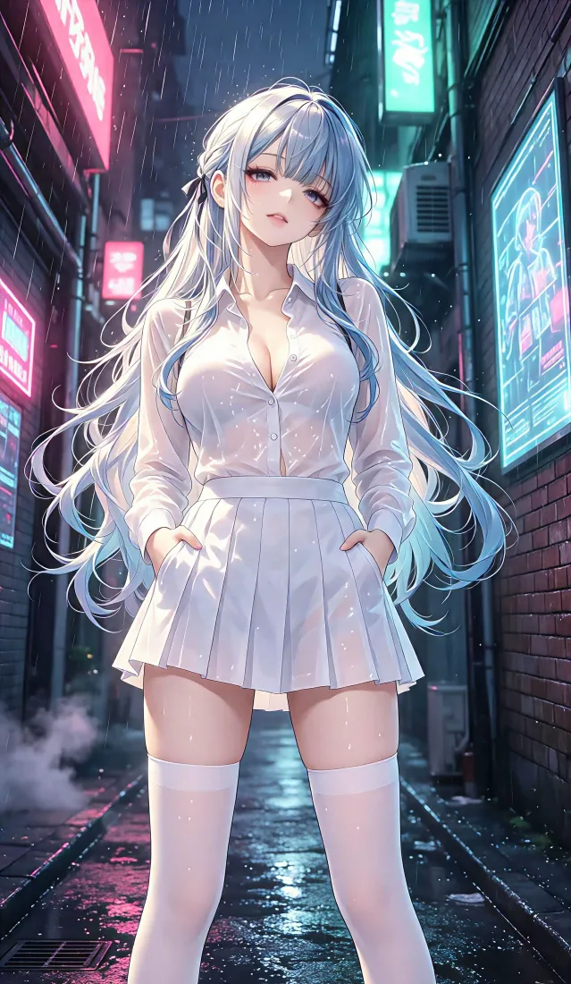 蓝发少女手机壁纸｜都市夜景背景图片 - 手机「哲风壁纸」
