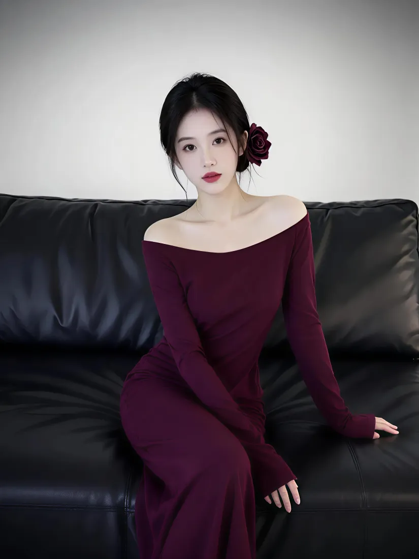 酒红长裙美女手机壁纸|黑色沙发背景图片 - 优雅氛围感「哲风壁纸」 酒红长裙美女手机壁纸|黑色沙发背景图片 - 优雅氛围感「哲风壁纸」