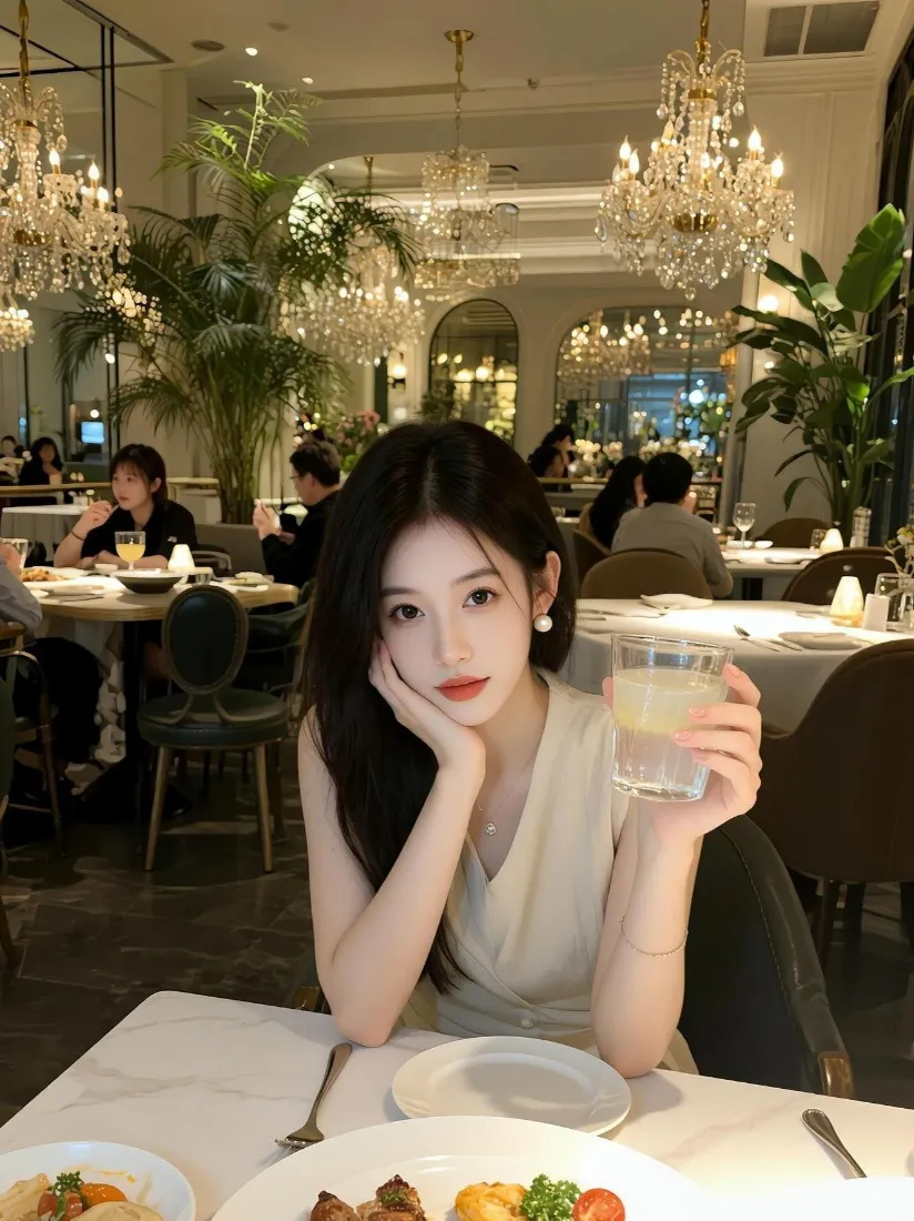 氛围感美女手机壁纸｜西餐厅背景图片 - 休闲日常随拍「哲风壁纸」