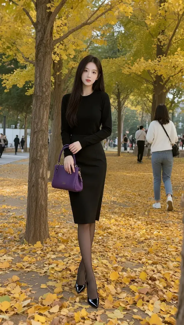 气质美女手机壁纸｜秋日户外背景图片 - 银杏落叶「哲风壁纸」