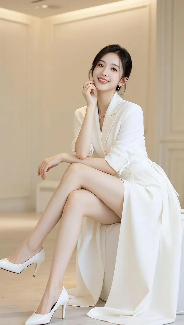 气质美女手机壁纸｜简约室内背景图片 - 白色高跟长裙「哲风壁纸」
