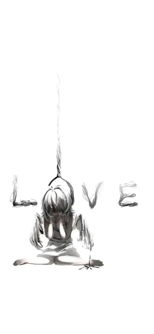 黑白手绘线稿，依偎情侣坐秋千，错位构成LOVE字样