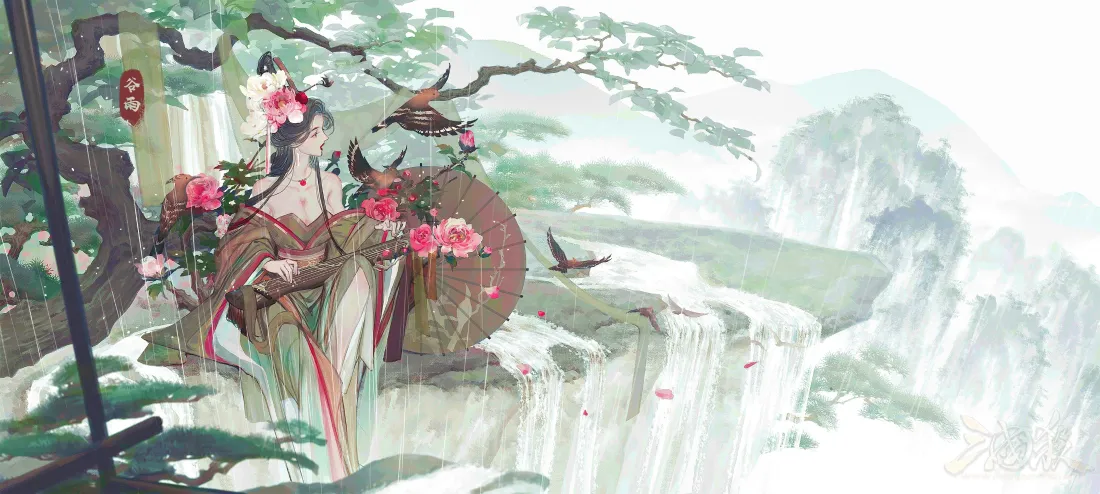 4k汉服壁纸 - 瀑布 - 古风 - 山水「哲风壁纸」