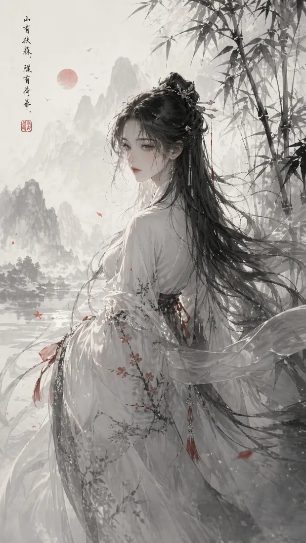 古风仙气白衣少女手机壁纸|水墨山水背景图片 - 国风二次元插画「哲风壁纸」 古风仙气白衣少女手机壁纸|水墨山水背景图片 - 国风二次元插画「哲风壁纸」