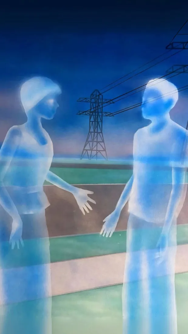 透明人形手机壁纸|旷野电塔背景图片 - Y2K怪诞美学艺术插画「哲风壁纸」 透明人形手机壁纸|旷野电塔背景图片 - Y2K怪诞美学艺术插画「哲风壁纸」