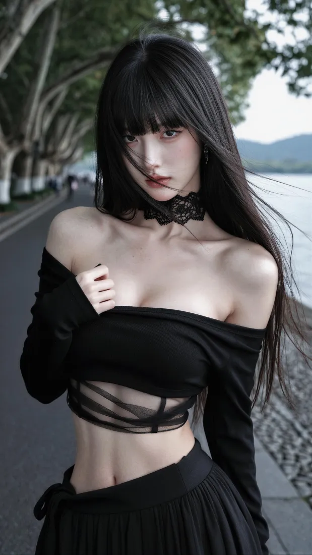 暗黑风黑长直美女手机壁纸|湖边林荫道背景图片 - 甜酷穿搭「哲风壁纸」 暗黑风黑长直美女手机壁纸|湖边林荫道背景图片 - 甜酷穿搭「哲风壁纸」