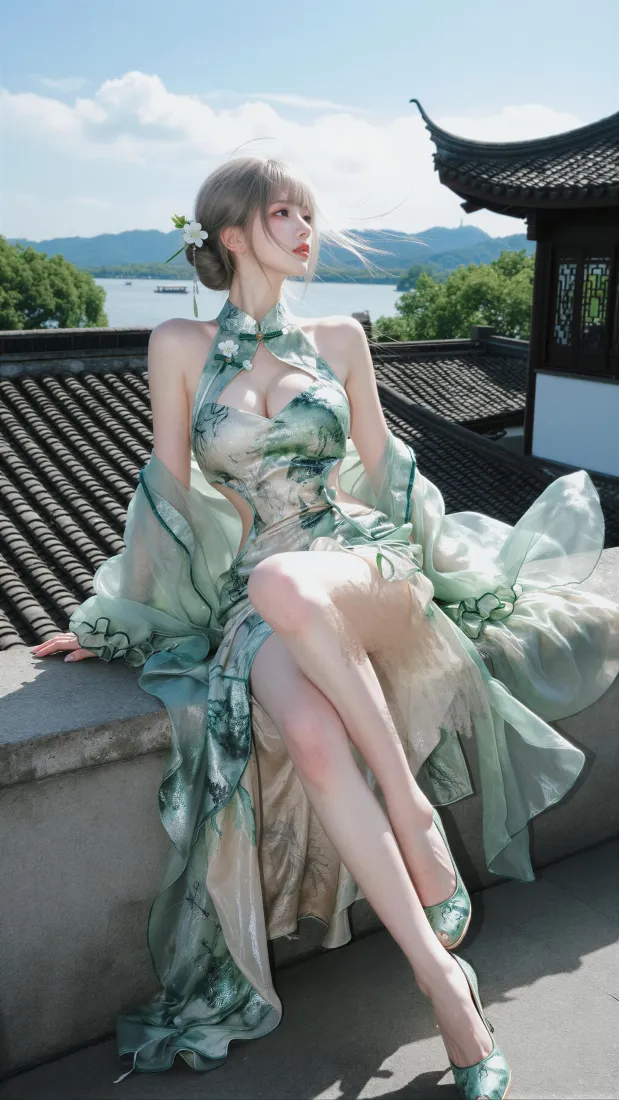 青色旗袍美女手机壁纸|江南古风庭院背景图片 - 户外湖景「哲风壁纸」 青色旗袍美女手机壁纸|江南古风庭院背景图片 - 户外湖景「哲风壁纸」