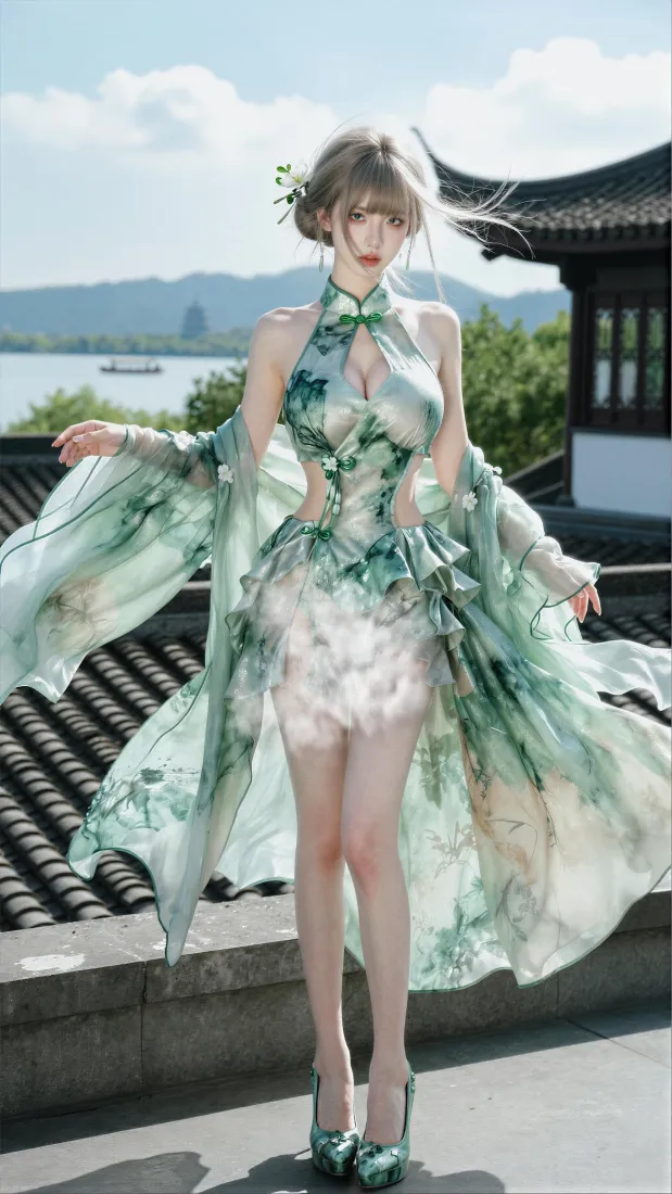 古风旗袍少女手机壁纸|湖边中式建筑背景图片 - 清新绿色穿搭「哲风壁纸」 古风旗袍少女手机壁纸|湖边中式建筑背景图片 - 清新绿色穿搭「哲风壁纸」