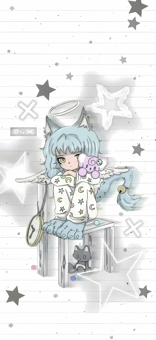 Q版猫耳女孩手机壁纸|星星简约背景图片 - 可爱二次元插画「哲风壁纸」 Q版猫耳女孩手机壁纸|星星简约背景图片 - 可爱二次元插画「哲风壁纸」