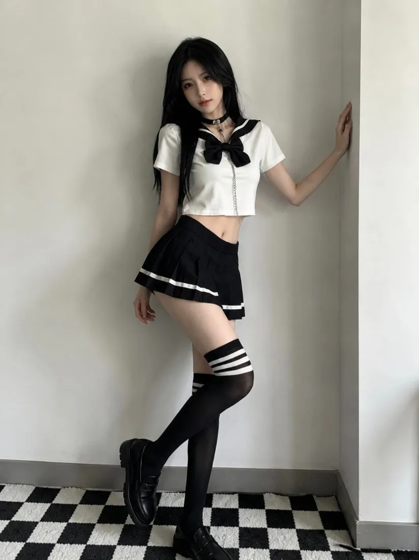 长发辣妹水手服穿搭手机壁纸|白墙棋盘格背景图片 - 氛围感写真「哲风壁纸」 长发辣妹水手服穿搭手机壁纸|白墙棋盘格背景图片 - 氛围感写真「哲风壁纸」