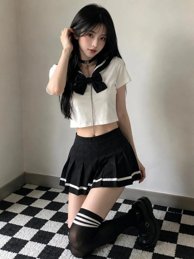 水手服少女手机壁纸|室内棋盘格背景图片 - 甜美时尚穿搭「哲风壁纸」 水手服少女手机壁纸|室内棋盘格背景图片 - 甜美时尚穿搭「哲风壁纸」