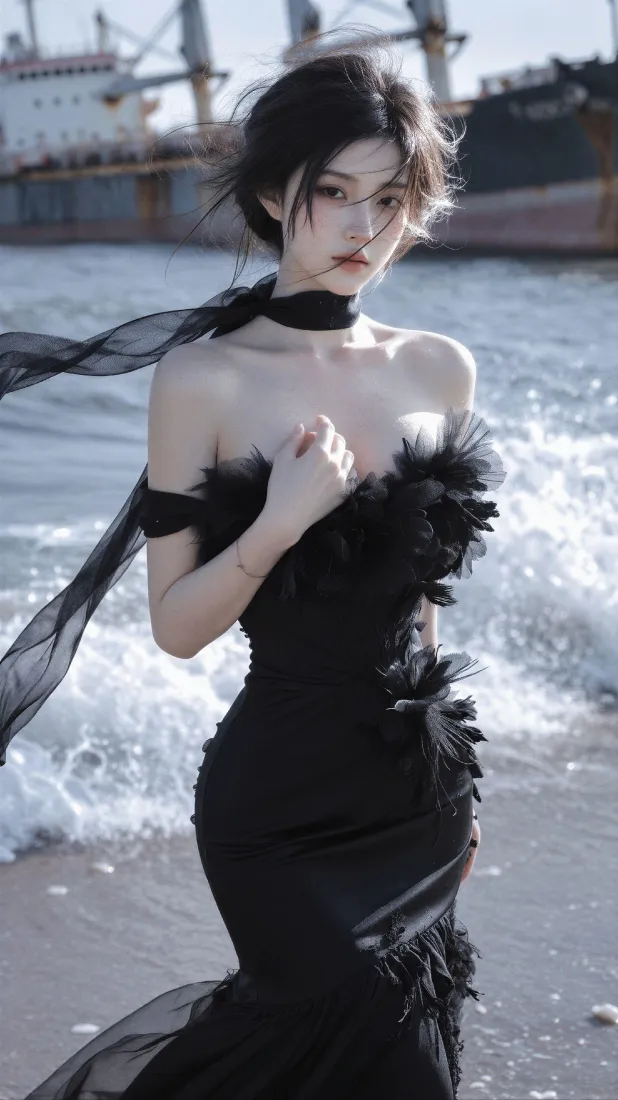 清冷气质美女手机壁纸|海边港口背景图片 - 黑色羽毛长裙「哲风壁纸」 清冷气质美女手机壁纸|海边港口背景图片 - 黑色羽毛长裙「哲风壁纸」