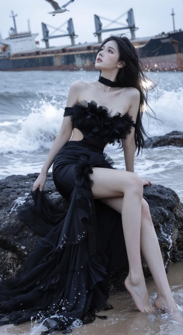 海边美女手机壁纸|黑色礼裙礁石背景图片 - 海浪轮船氛围感「哲风壁纸」 海边美女手机壁纸|黑色礼裙礁石背景图片 - 海浪轮船氛围感「哲风壁纸」
