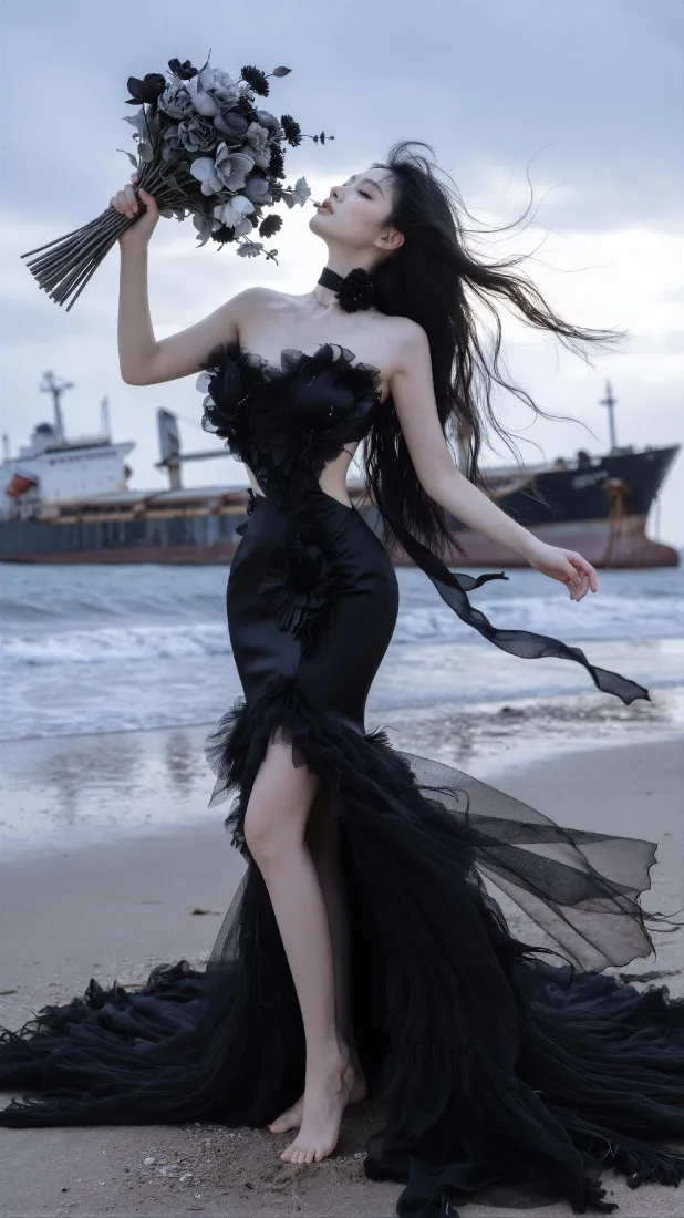 黑裙长发美女手机壁纸|海边沙滩背景图片 - 高级氛围感写真「哲风壁纸」 黑裙长发美女手机壁纸|海边沙滩背景图片 - 高级氛围感写真「哲风壁纸」