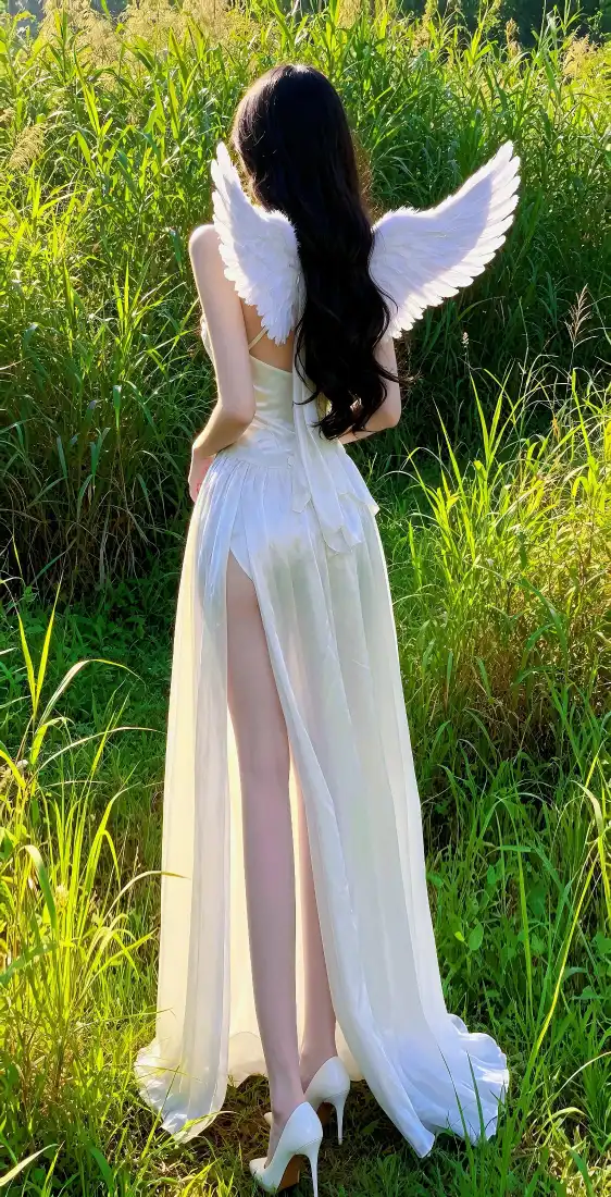 天使少女手机壁纸|青草地背景图片 - 白色开叉长裙写真「哲风壁纸」 天使少女手机壁纸|青草地背景图片 - 白色开叉长裙写真「哲风壁纸」