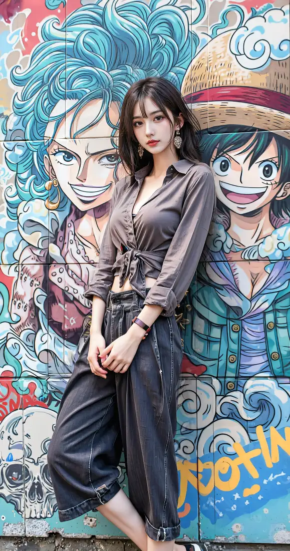 氛围感美女手机壁纸｜海贼王涂鸦背景图片 - 个性街拍「哲风壁纸」