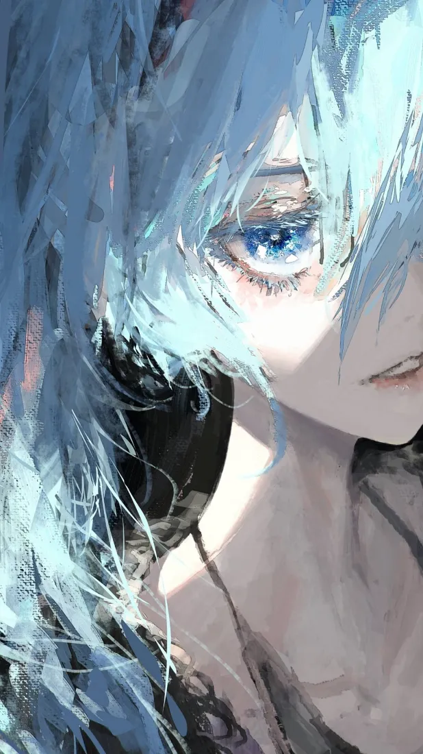 蓝发二次元少女手机壁纸|冷调插画背景图片 - 动漫人物「哲风壁纸」 蓝发二次元少女手机壁纸|冷调插画背景图片 - 动漫人物「哲风壁纸」