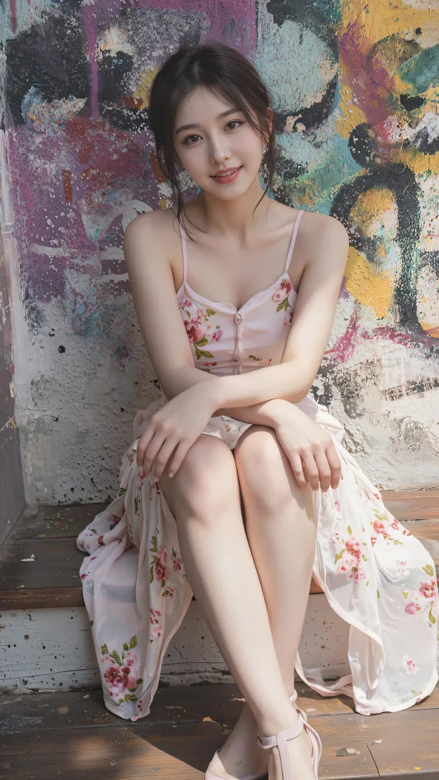 甜美美女手机壁纸|涂鸦墙背景图片 - 温柔吊带裙写真「哲风壁纸」 甜美美女手机壁纸|涂鸦墙背景图片 - 温柔吊带裙写真「哲风壁纸」
