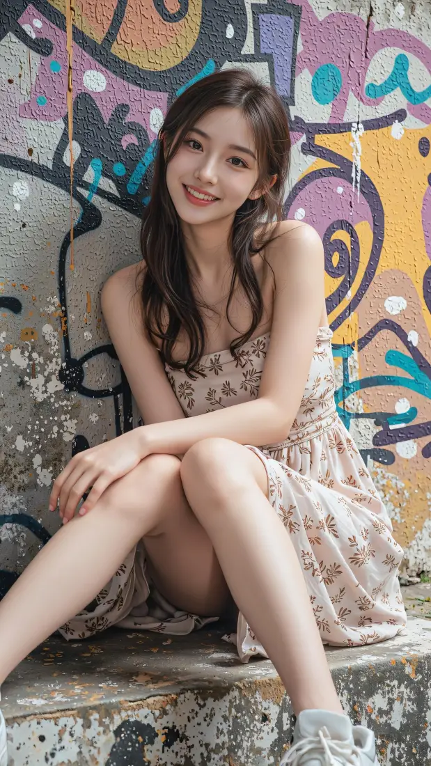 甜美少女手机壁纸|涂鸦墙碎花裙背景图片 - 户外清新人像「哲风壁纸」 甜美少女手机壁纸|涂鸦墙碎花裙背景图片 - 户外清新人像「哲风壁纸」